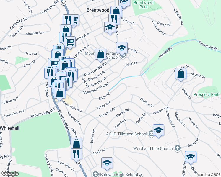 map of restaurants, bars, coffee shops, grocery stores, and more near 3947 Edge Road in Pittsburgh