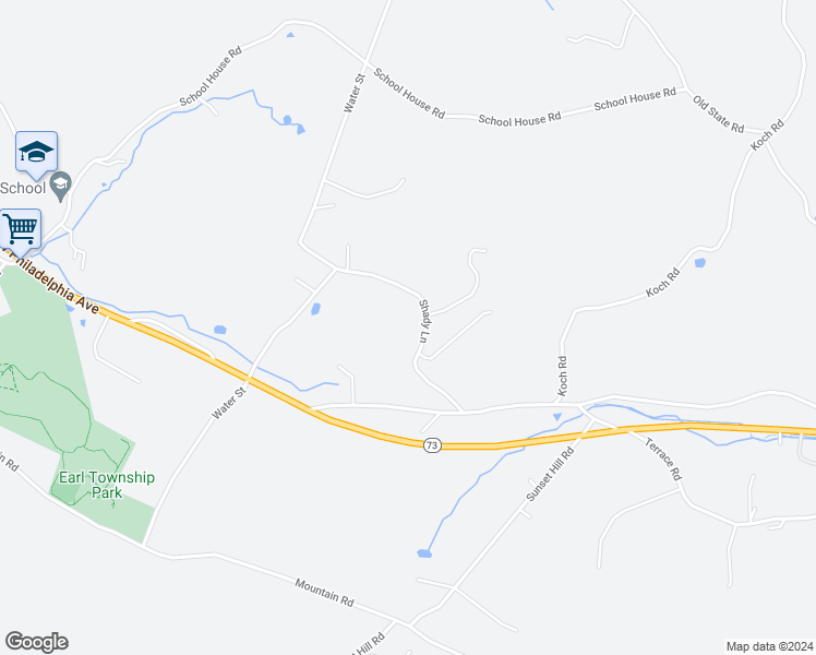 map of restaurants, bars, coffee shops, grocery stores, and more near 50 Shady Lane in Boyertown