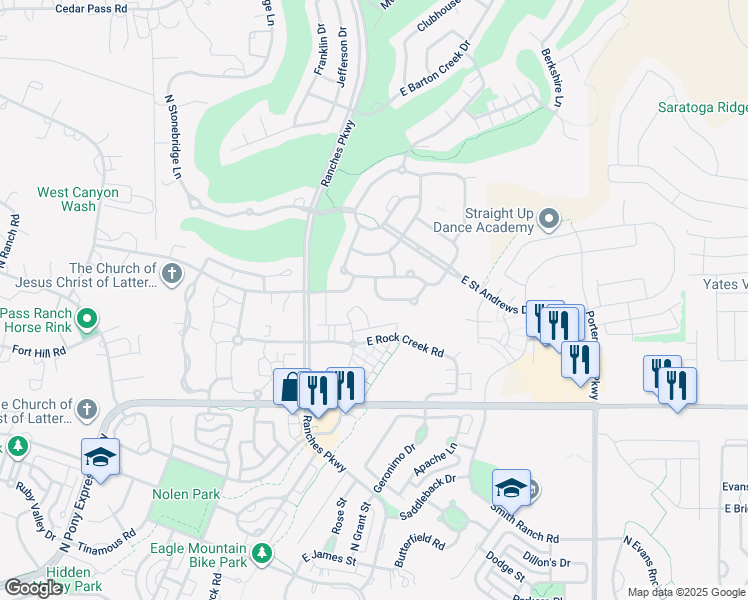map of restaurants, bars, coffee shops, grocery stores, and more near 8242 Gullane Road in Eagle Mountain