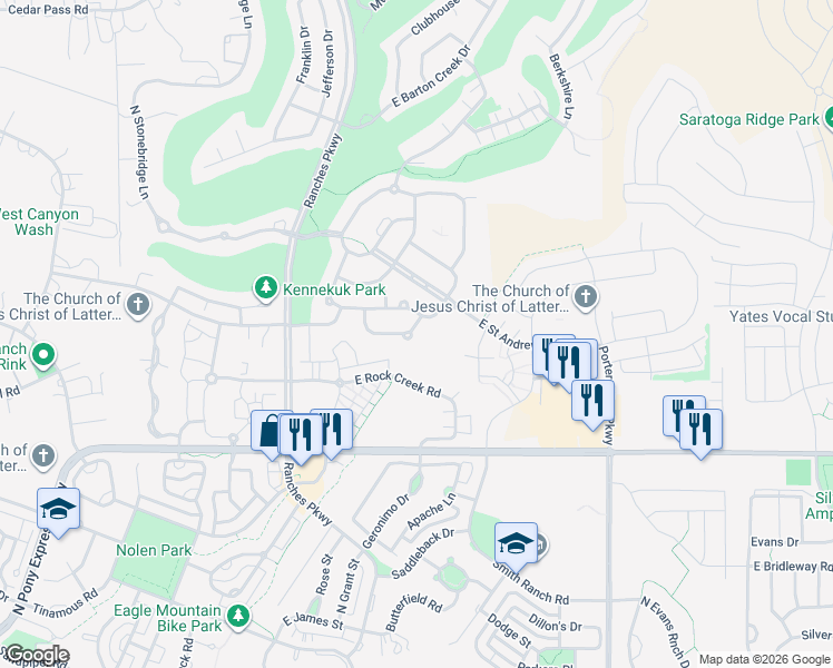 map of restaurants, bars, coffee shops, grocery stores, and more near in Eagle Mountain