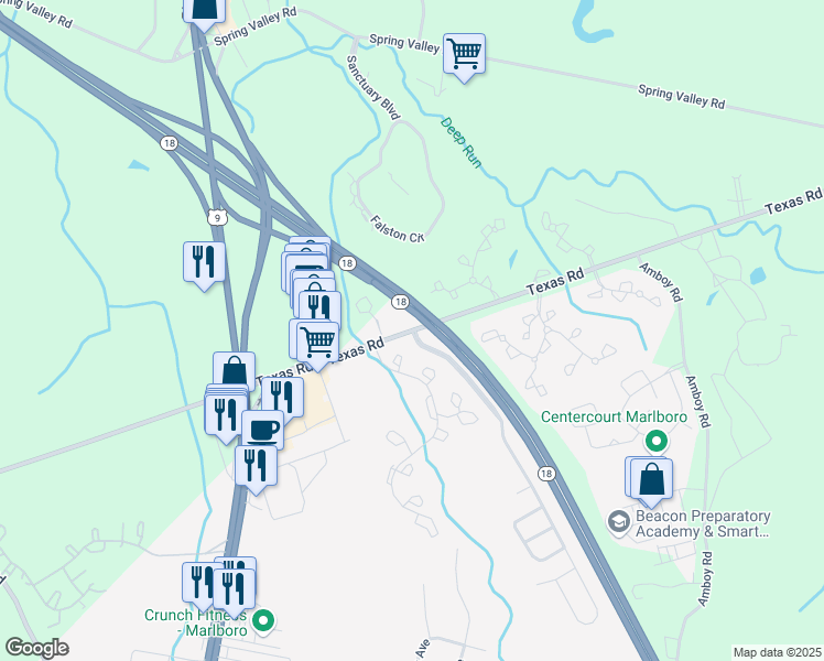 map of restaurants, bars, coffee shops, grocery stores, and more near 675 Snowdrop Court in Marlboro