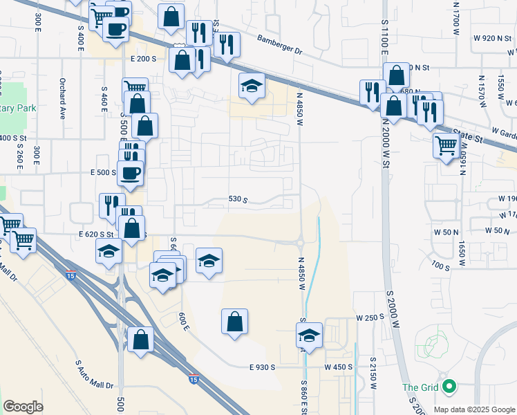 map of restaurants, bars, coffee shops, grocery stores, and more near 791 530 South in American Fork