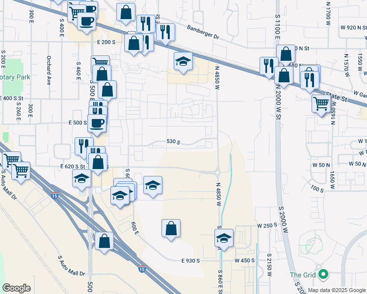 map of restaurants, bars, coffee shops, grocery stores, and more near 779 East 550 South in American Fork