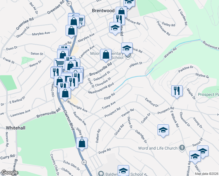 map of restaurants, bars, coffee shops, grocery stores, and more near 4002 Edge Road in Pittsburgh