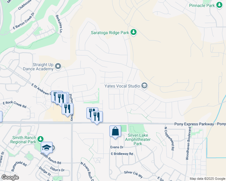 map of restaurants, bars, coffee shops, grocery stores, and more near 1769 Valcrest Drive in Eagle Mountain