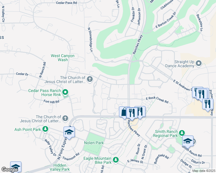 map of restaurants, bars, coffee shops, grocery stores, and more near 3339 East Gibraltar Avenue in Eagle Mountain