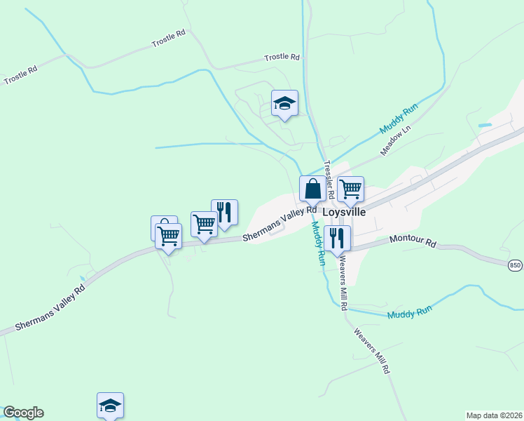 map of restaurants, bars, coffee shops, grocery stores, and more near 400 Perlo Court in Loysville