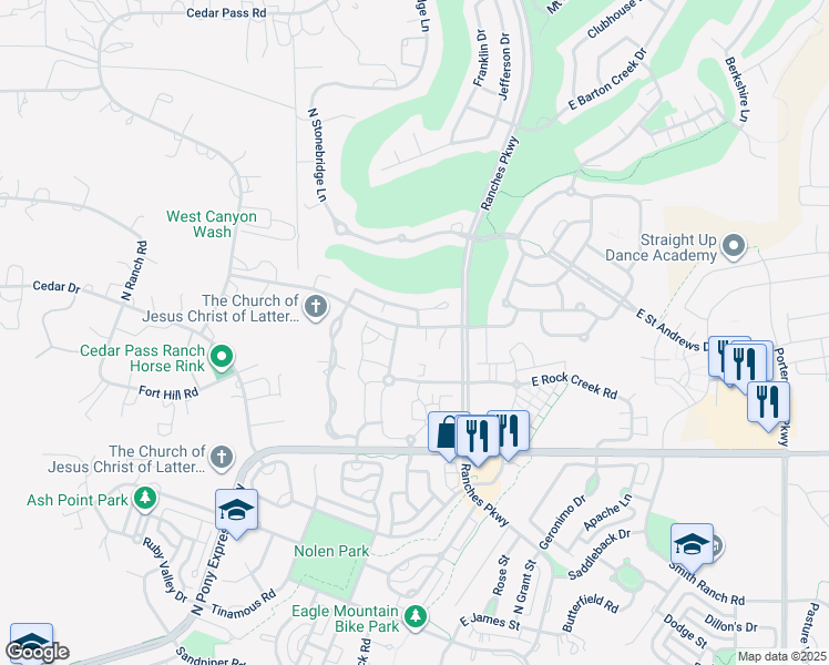 map of restaurants, bars, coffee shops, grocery stores, and more near 8204 North Cedar Springs Road in Eagle Mountain
