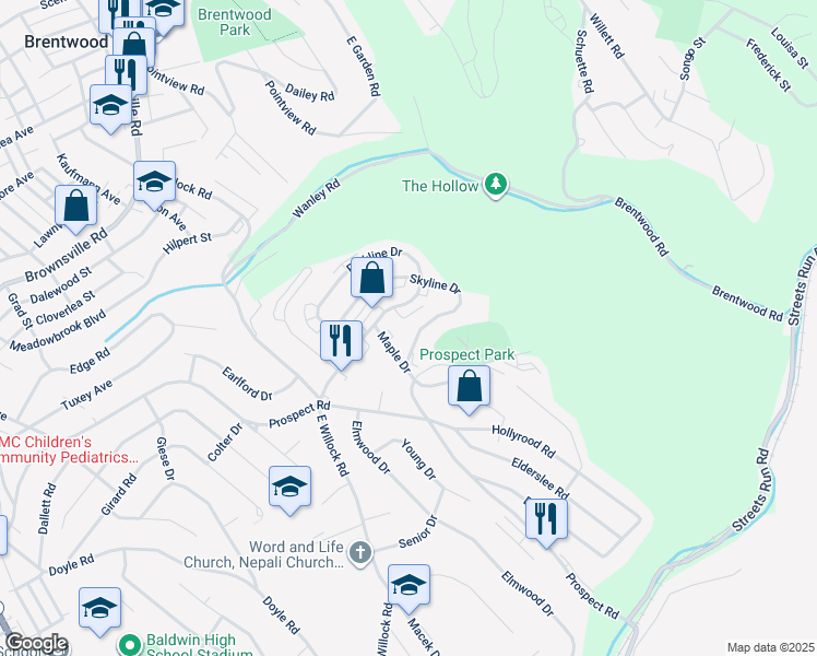 map of restaurants, bars, coffee shops, grocery stores, and more near 1400 Maple Drive in Pittsburgh
