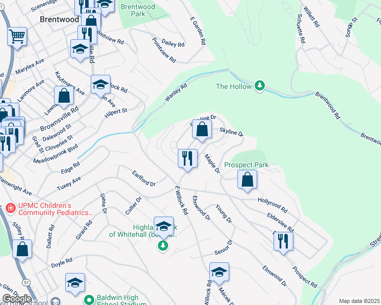 map of restaurants, bars, coffee shops, grocery stores, and more near 1550 Radford Road in Pittsburgh