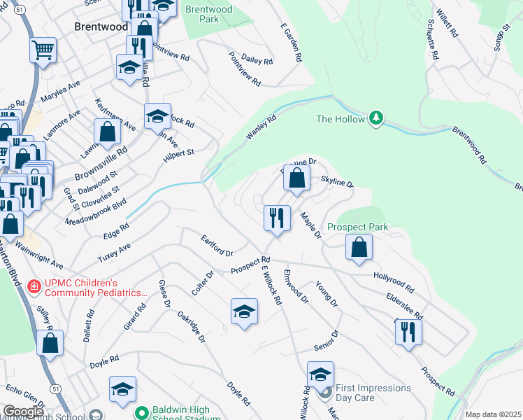 map of restaurants, bars, coffee shops, grocery stores, and more near 1516 Bevan Road in Pittsburgh