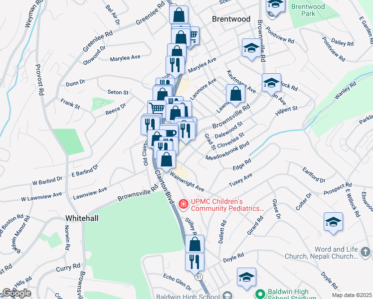 map of restaurants, bars, coffee shops, grocery stores, and more near 4111 Dalewood Street in Pittsburgh