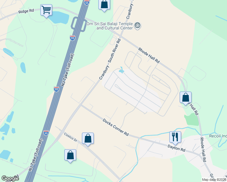 map of restaurants, bars, coffee shops, grocery stores, and more near 132 Starlight Drive in Monroe Township