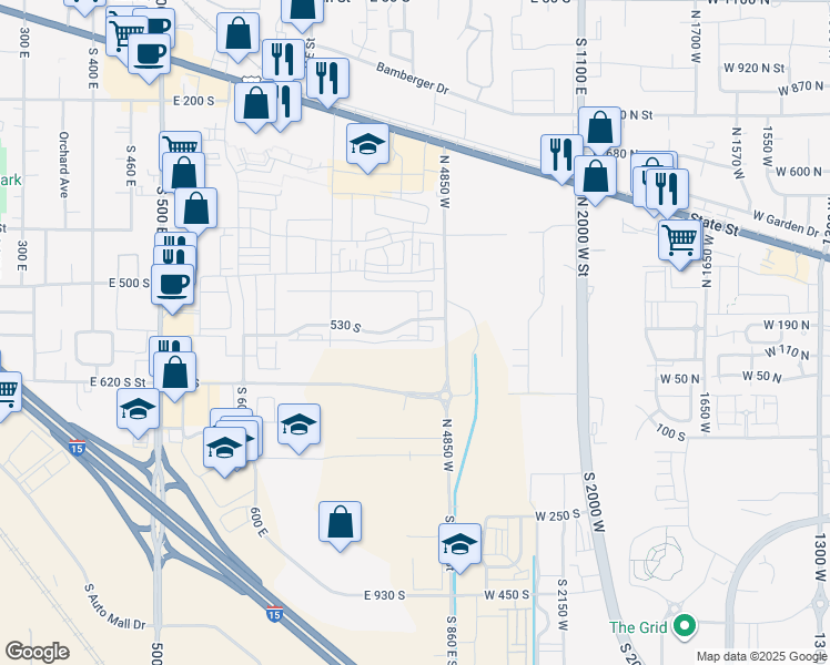 map of restaurants, bars, coffee shops, grocery stores, and more near 502 South 860 East in American Fork
