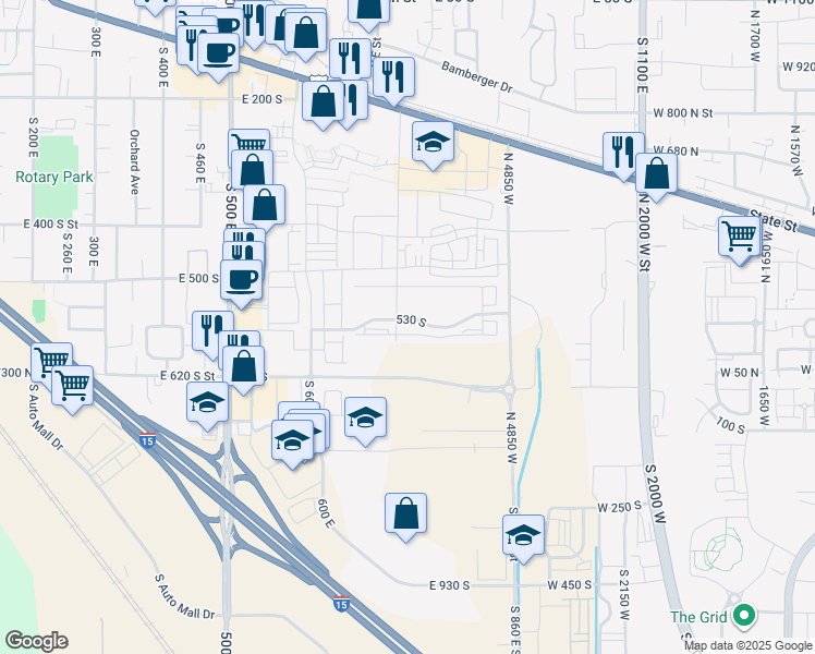 map of restaurants, bars, coffee shops, grocery stores, and more near 752 East 500 South in American Fork
