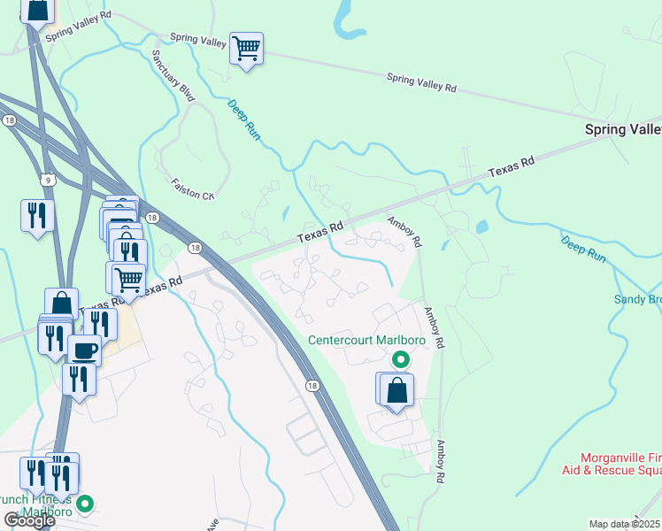 map of restaurants, bars, coffee shops, grocery stores, and more near 111 Bedford Place in Marlboro