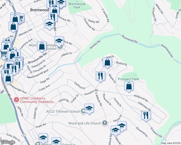 map of restaurants, bars, coffee shops, grocery stores, and more near 1585 Bevan Road in Pittsburgh
