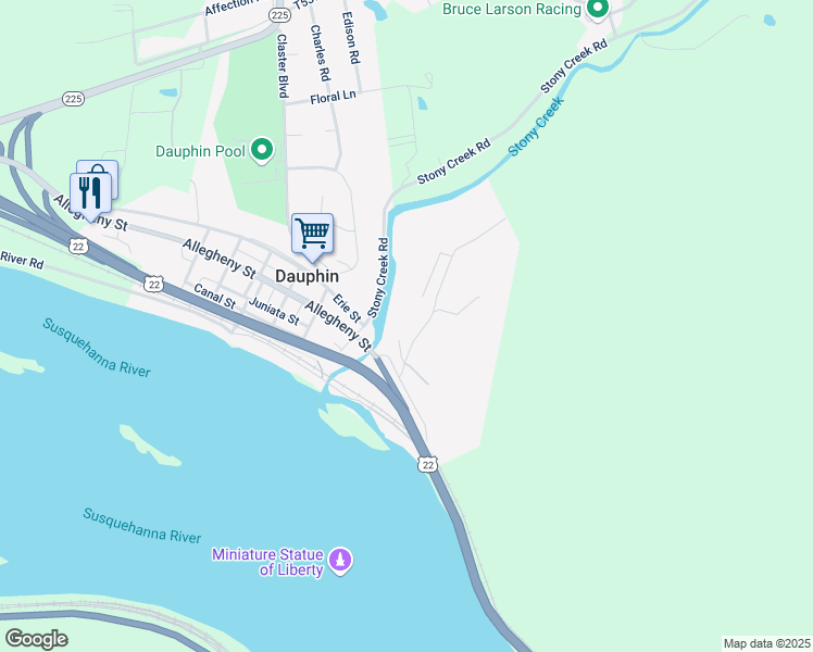 map of restaurants, bars, coffee shops, grocery stores, and more near 3 Hillside Road in Dauphin