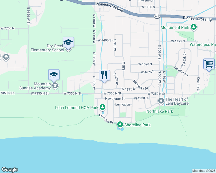 map of restaurants, bars, coffee shops, grocery stores, and more near 1834 South 970 West in Lehi