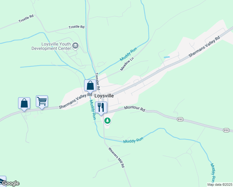 map of restaurants, bars, coffee shops, grocery stores, and more near 3488 Shermans Valley Road in Loysville
