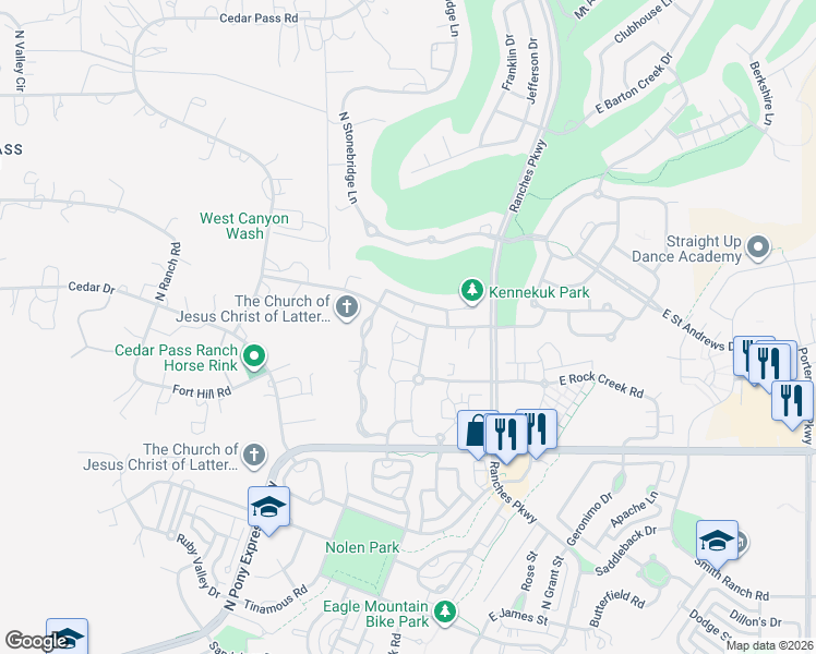 map of restaurants, bars, coffee shops, grocery stores, and more near 3323 East Gibraltar Avenue in Eagle Mountain