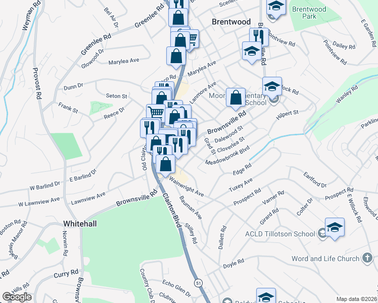 map of restaurants, bars, coffee shops, grocery stores, and more near 501 Towne Square Way in Pittsburgh