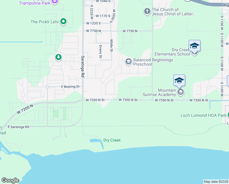 map of restaurants, bars, coffee shops, grocery stores, and more near 9372 West 7350 North in Lehi