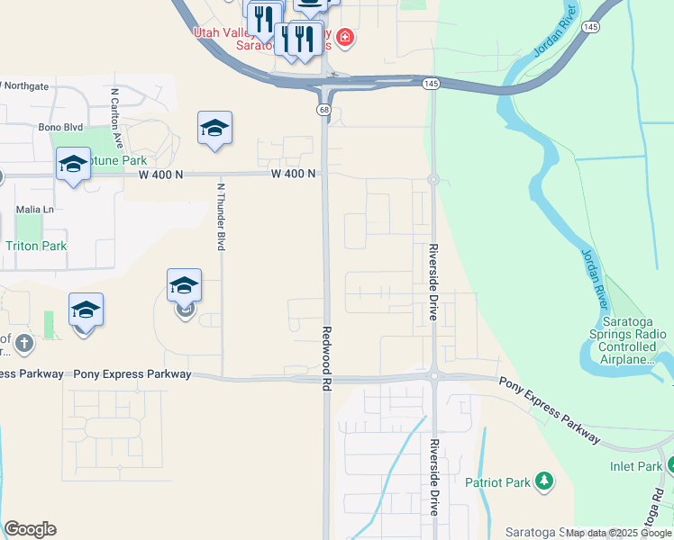 map of restaurants, bars, coffee shops, grocery stores, and more near Redwood Road in Saratoga Springs
