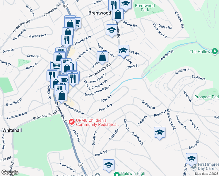 map of restaurants, bars, coffee shops, grocery stores, and more near 3937 Cloverlea Street in Pittsburgh