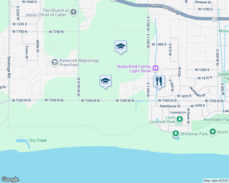 map of restaurants, bars, coffee shops, grocery stores, and more near 8968 West 7350 North in Lehi