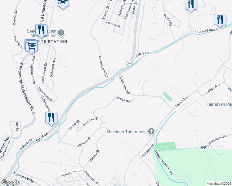 map of restaurants, bars, coffee shops, grocery stores, and more near 3346 5th Avenue in North Versailles