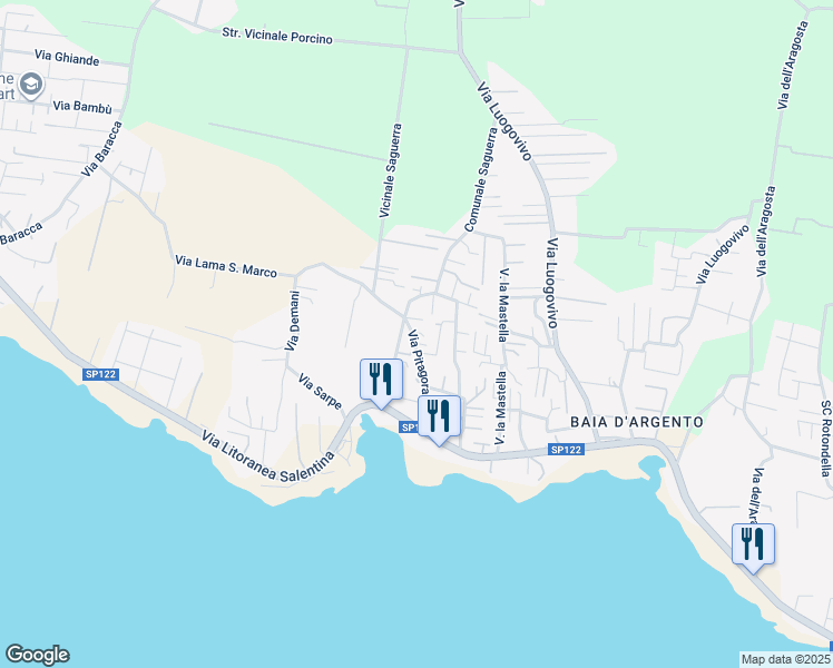map of restaurants, bars, coffee shops, grocery stores, and more near 808 Comunale Saguerra in Leporano Marina