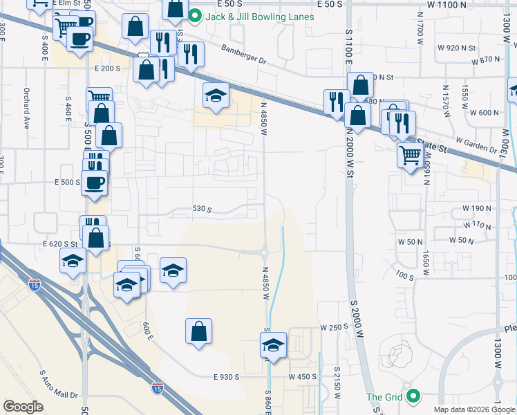 map of restaurants, bars, coffee shops, grocery stores, and more near 502 South 860 East in American Fork