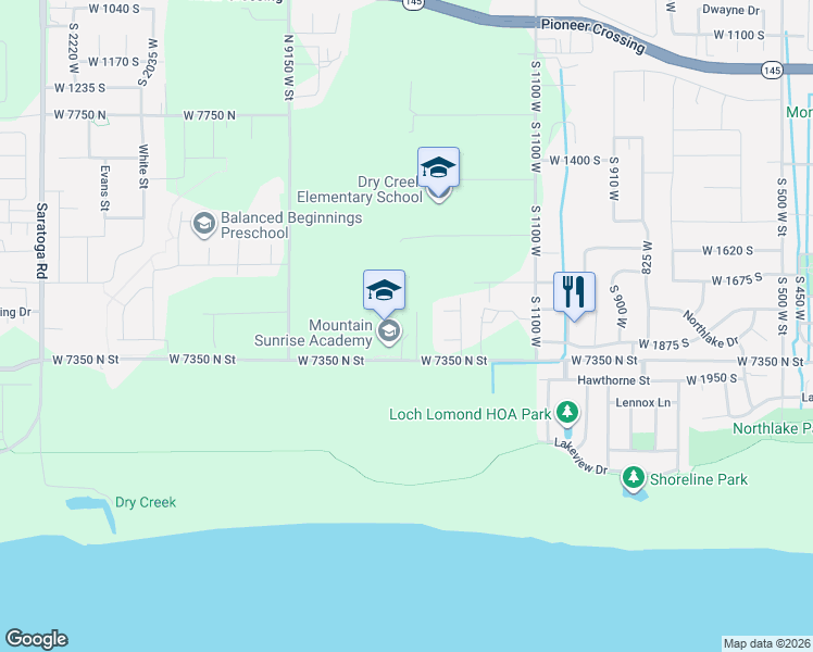 map of restaurants, bars, coffee shops, grocery stores, and more near 8968 West 7350 North in Lehi