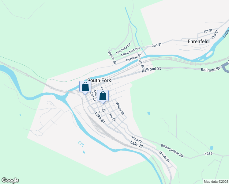 map of restaurants, bars, coffee shops, grocery stores, and more near 700-798 Maple St in South Fork