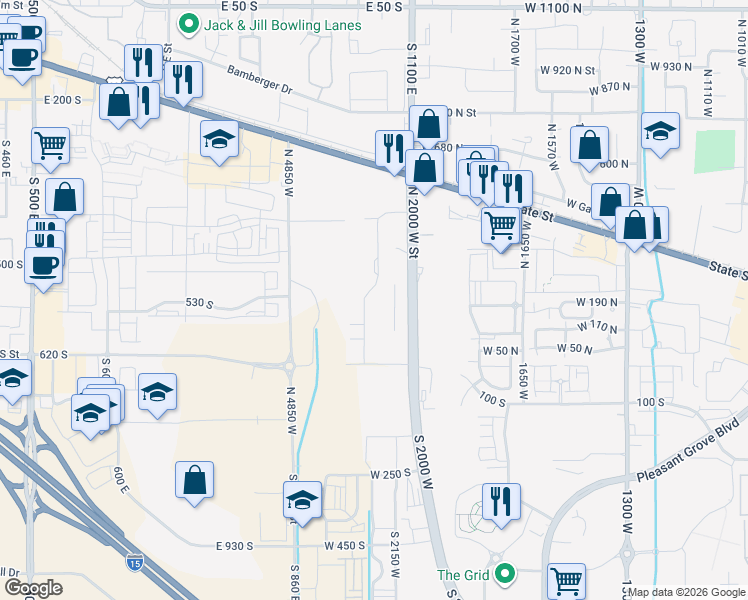 map of restaurants, bars, coffee shops, grocery stores, and more near 545 South 1140 East in American Fork