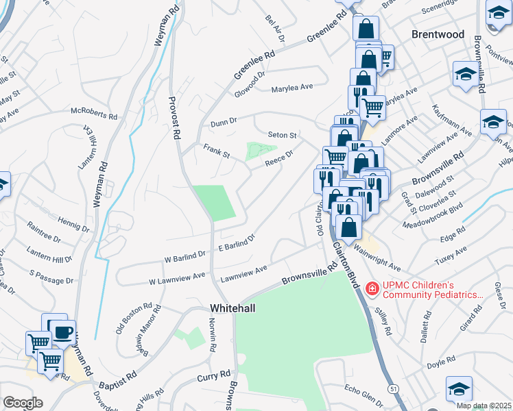 map of restaurants, bars, coffee shops, grocery stores, and more near 4359 East Brightview Avenue in Pittsburgh