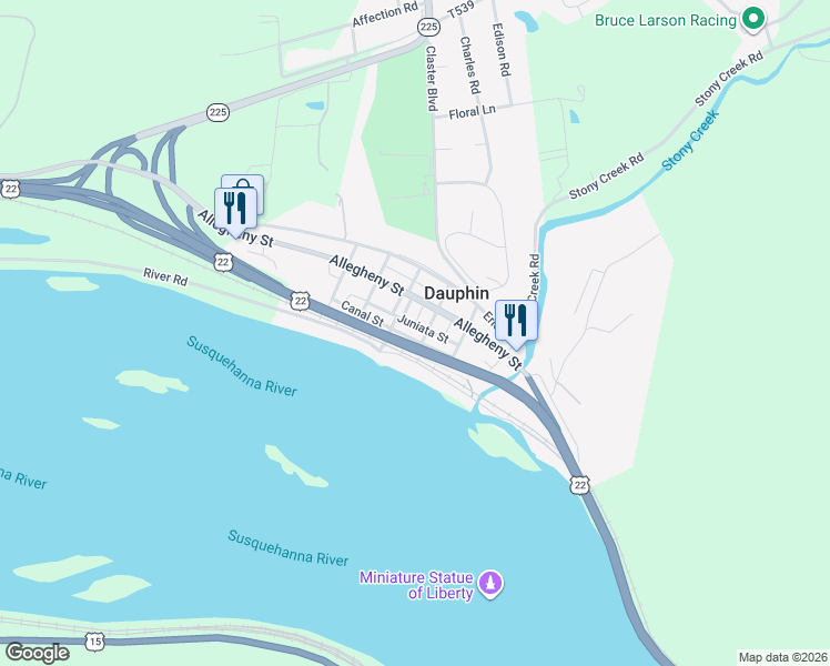map of restaurants, bars, coffee shops, grocery stores, and more near 303 Swatara Street in Dauphin