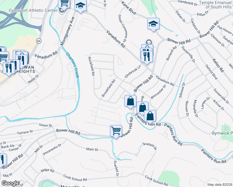 map of restaurants, bars, coffee shops, grocery stores, and more near 2034 Elmbrook Lane in Pittsburgh