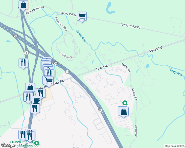 map of restaurants, bars, coffee shops, grocery stores, and more near 563 Manchester Place in Marlboro