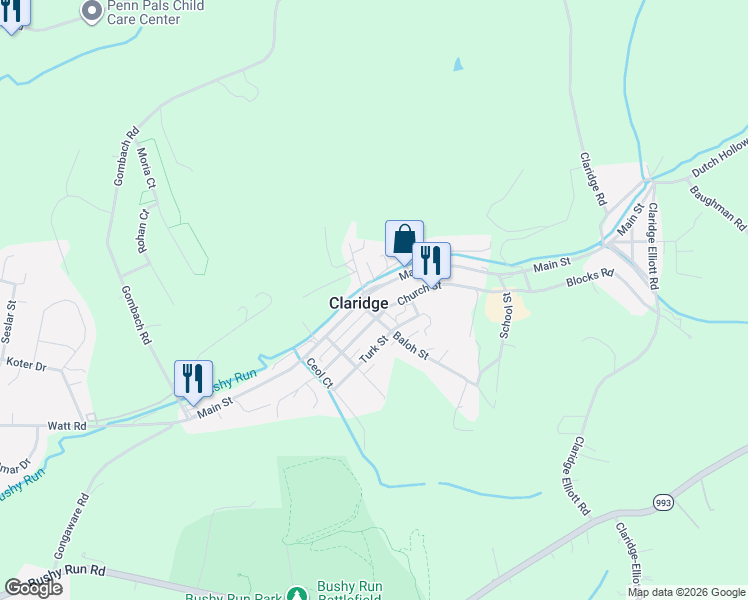 map of restaurants, bars, coffee shops, grocery stores, and more near 3002 Main Street in Claridge