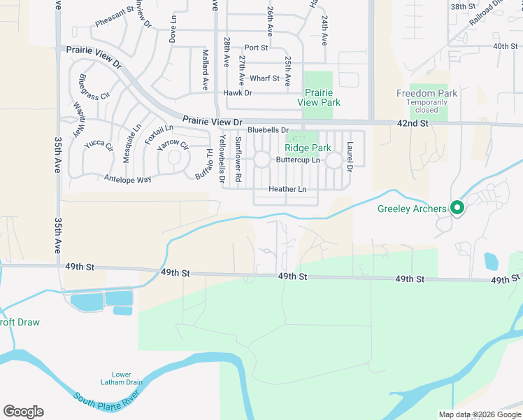 map of restaurants, bars, coffee shops, grocery stores, and more near 2611 Shooting Star Way in Evans