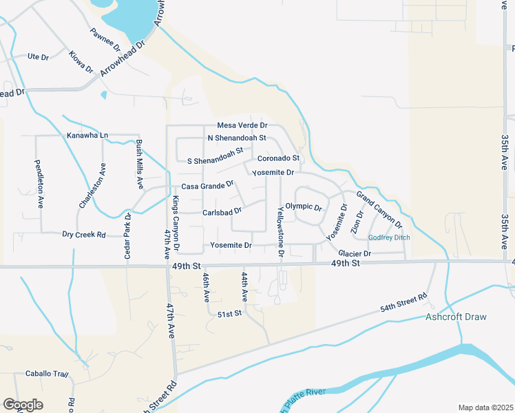 map of restaurants, bars, coffee shops, grocery stores, and more near 4405 Casa Grande Drive in Greeley