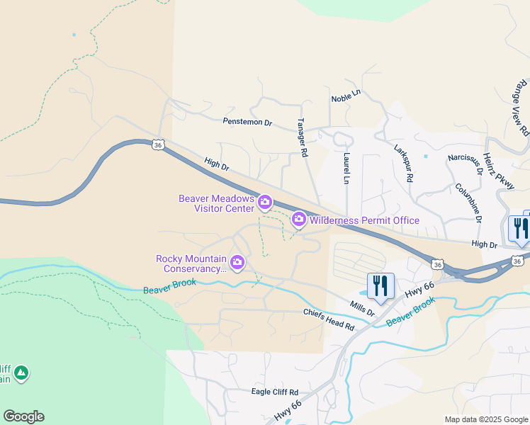 map of restaurants, bars, coffee shops, grocery stores, and more near 1000 U.S. 36 in Estes Park