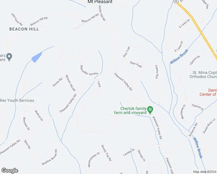 map of restaurants, bars, coffee shops, grocery stores, and more near 306 Pleasant Valley Road in Marlboro Township