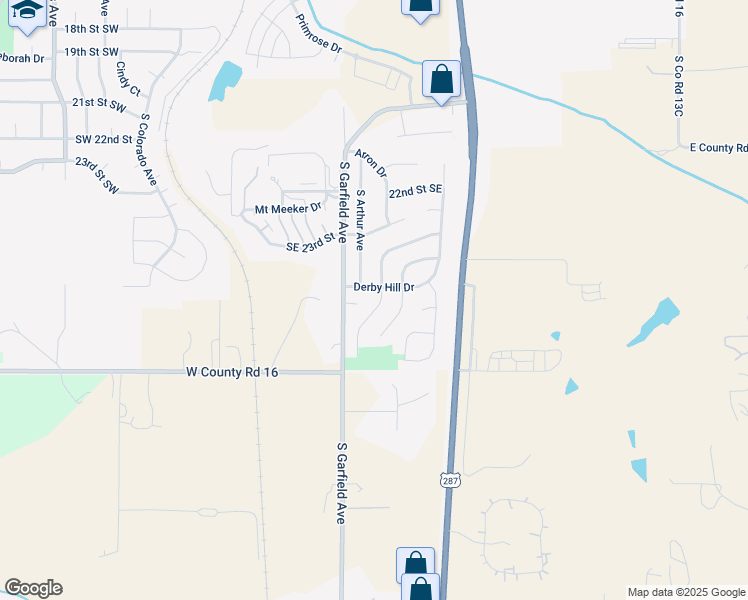 map of restaurants, bars, coffee shops, grocery stores, and more near 2526 Courtney Drive in Loveland