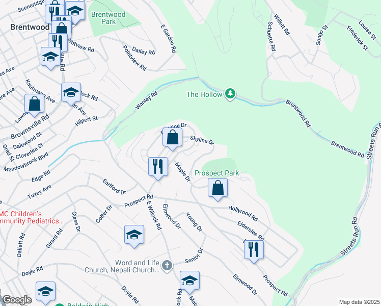 map of restaurants, bars, coffee shops, grocery stores, and more near 1822 Parkline Drive in Pittsburgh