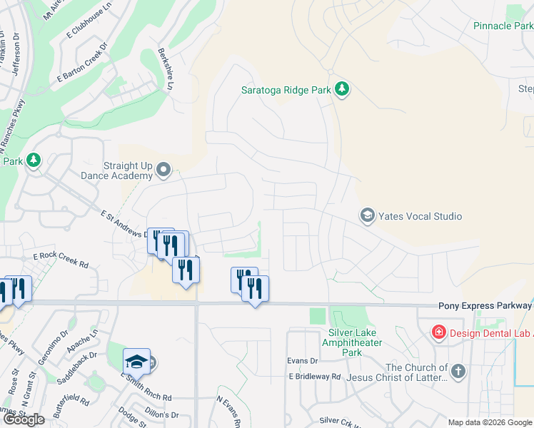 map of restaurants, bars, coffee shops, grocery stores, and more near 1831 West Newcastle Lane in Eagle Mountain