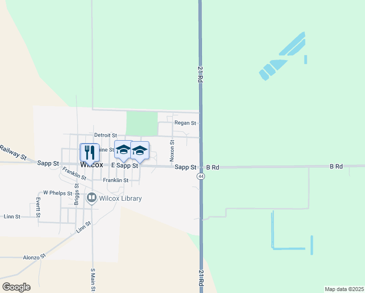 map of restaurants, bars, coffee shops, grocery stores, and more near 1-99 John Street in Wilcox