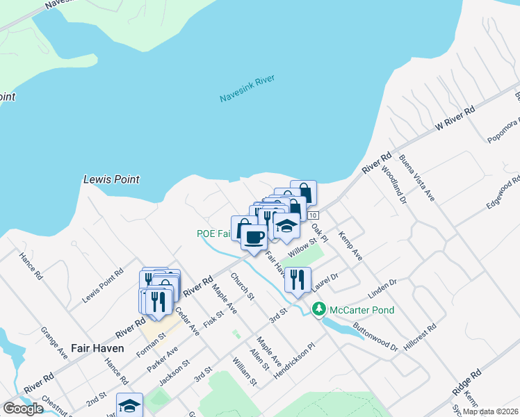 map of restaurants, bars, coffee shops, grocery stores, and more near 43 De Normandie Avenue in Fair Haven